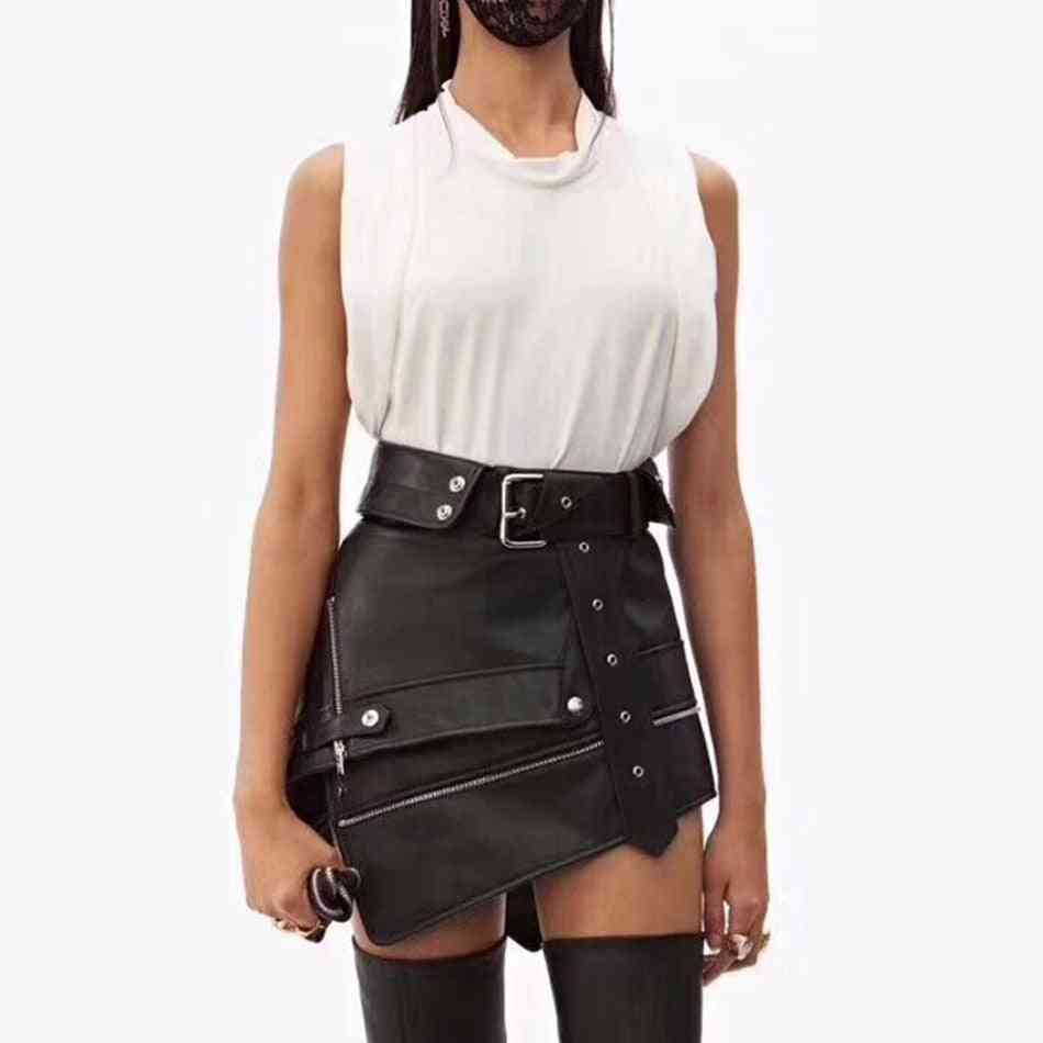 Women's Zipper Punk Rock Belt Mini Skirt