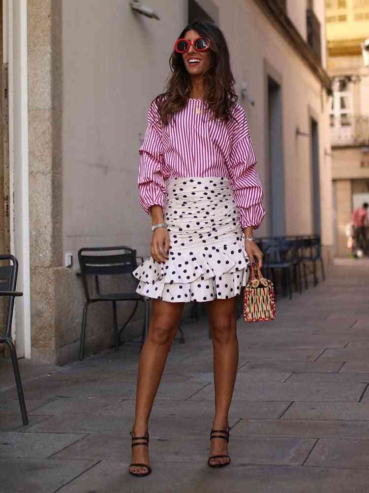 Dot Print Ruched Asymmetrical Mini Skirt Fashion Women