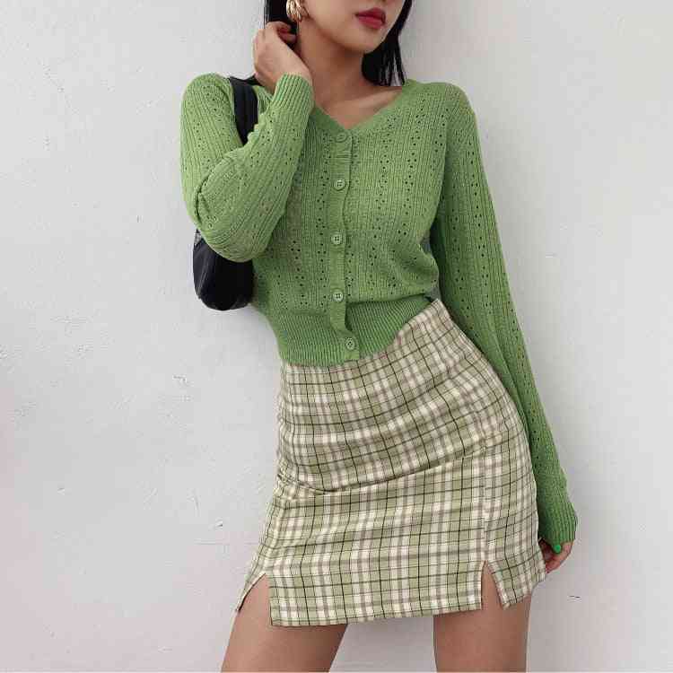 Women Split Details Plaid Mini Skirt With Under Shorts