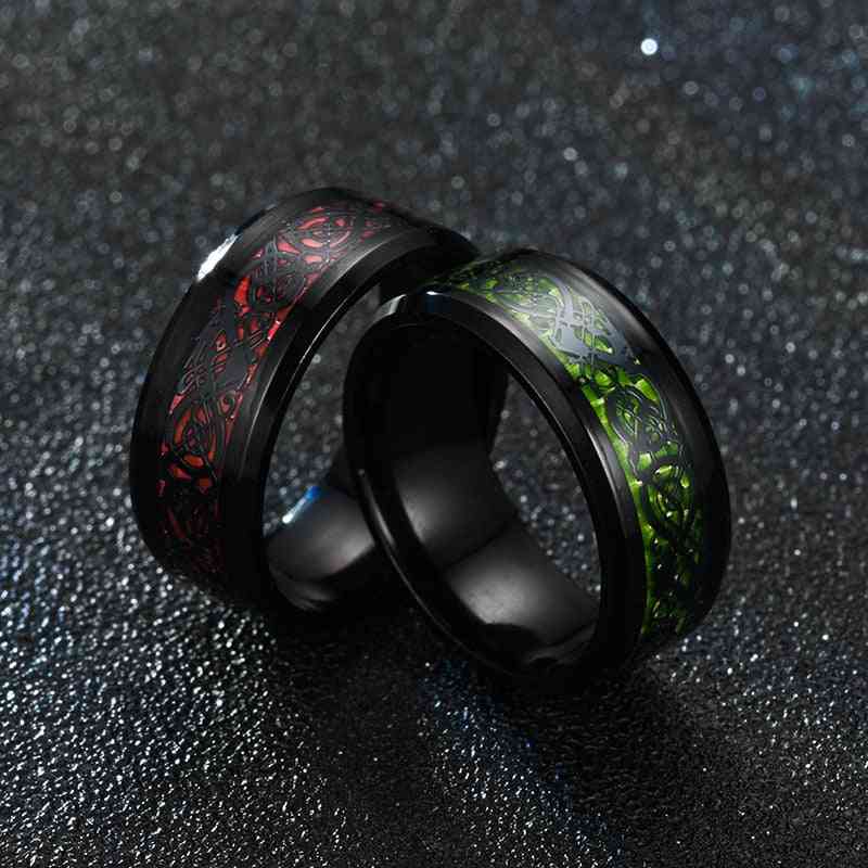 Carbon Fiber Dragon Inlay Comfort Fit Stainless Steel Ring For Men