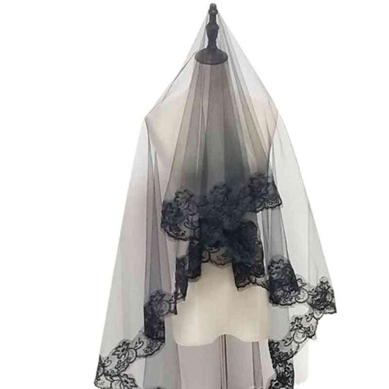 Velo de novia de encaje floral bordado de una capa, accesorios para el cabello