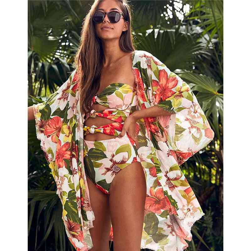Backless Tunic Beach Dress, Bikini Long Print Swimwear Suit Cover Up