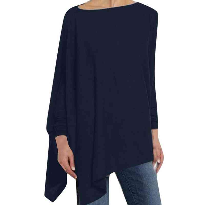 Cotton Irregular Womens Tops / Blouses, Casual O-neck Long Sleeve Loose Shirt