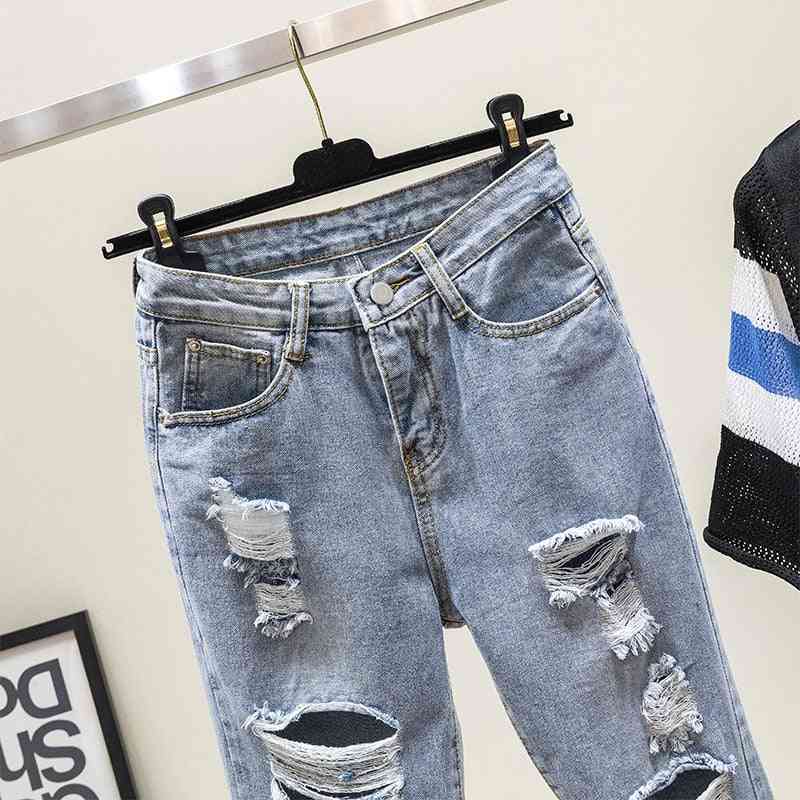 Hole Jeans, Woman Spring & Summer High Waist Denim Pants