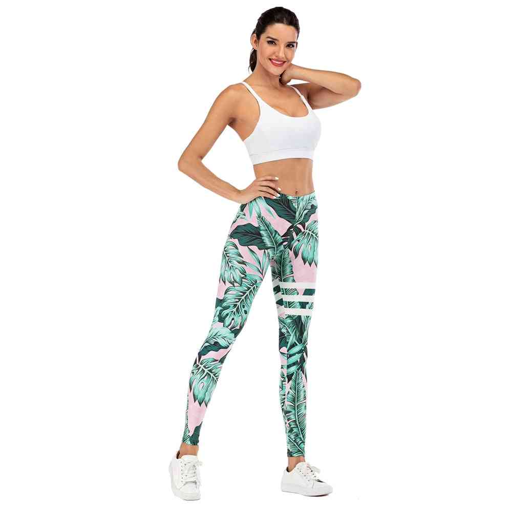Pantalon slim femme legging impression de feuilles de fitness