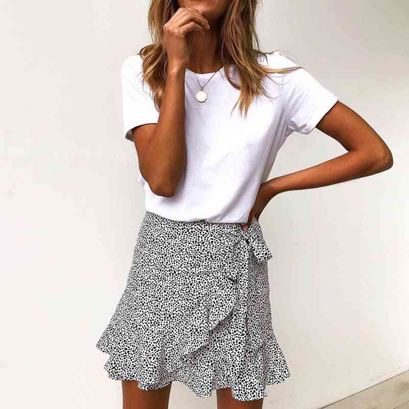 Multi Dot Print Short, Women Summer Ruffle High Waist Bow Mini Skirts