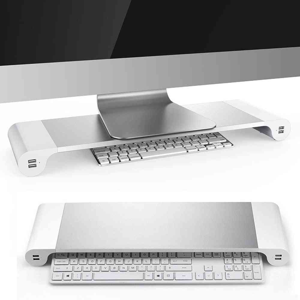 Alumimium Alloy- Monitor Stand, Space Bar, Dock Desk With 4 Usb Ports