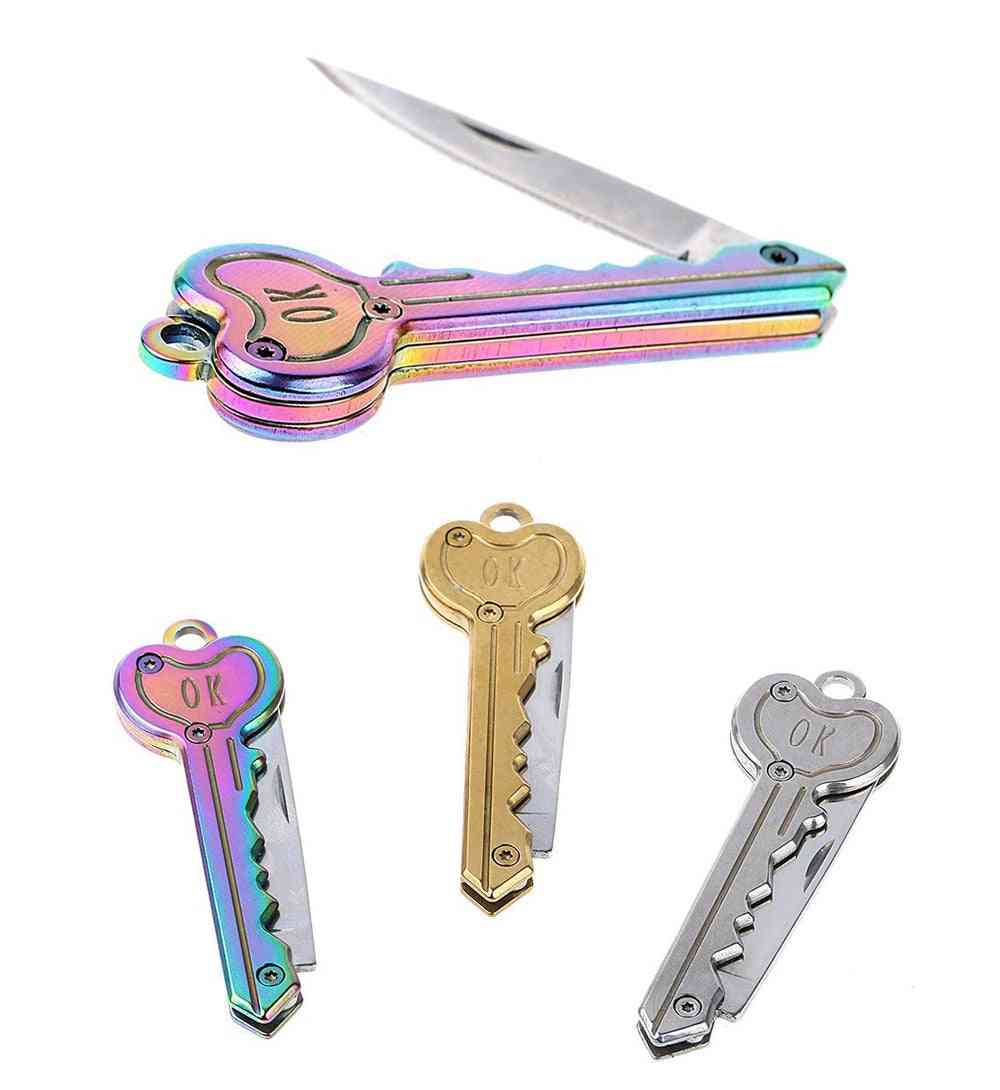 Knife Mini Open, Keychain & Fold Pocket, Keyring Ring Box, Camp Key,  Blade