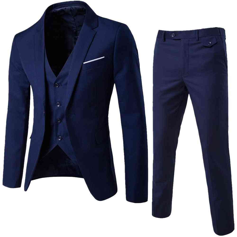 Men Business Blazer, Vest & Pants Suit Sets, Office Working Formal Blazers