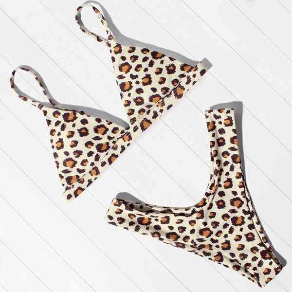 Damen Bikini Bademode, Leopardenmuster, hoch geschnittener Badeanzug