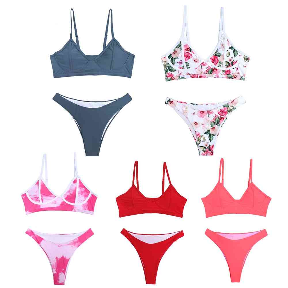 Floral, Tie Dye Thong, Brazilian Push Up Bikini Set