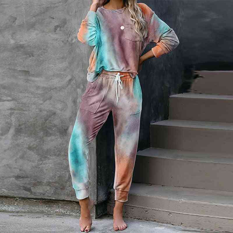 Autumn Tie Dye Pajama Set, Sleep Wear Lounge Sleeping Nightwear