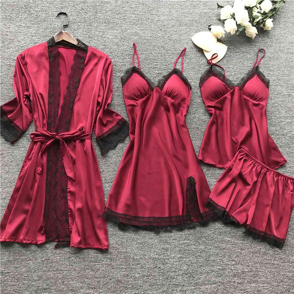 Women Robe Gown Sets, Lace Bathrobe Night Dress Sleepwear