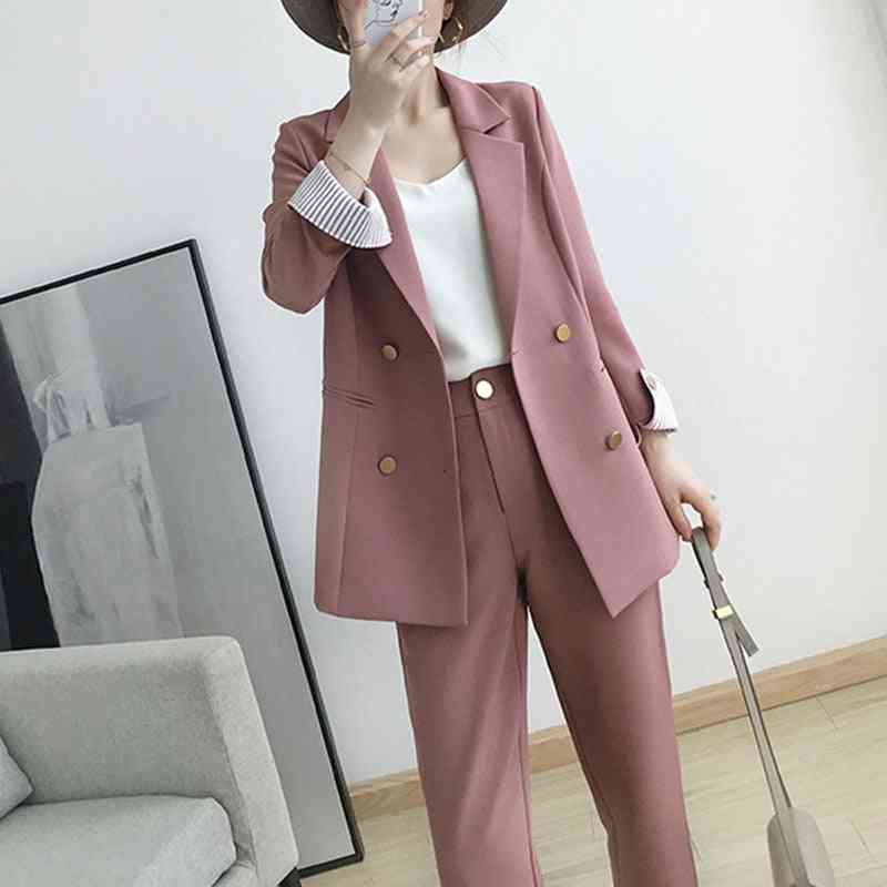 Two-piece, Casual Temperament, Double-breasted, Suit Jacket & Pants