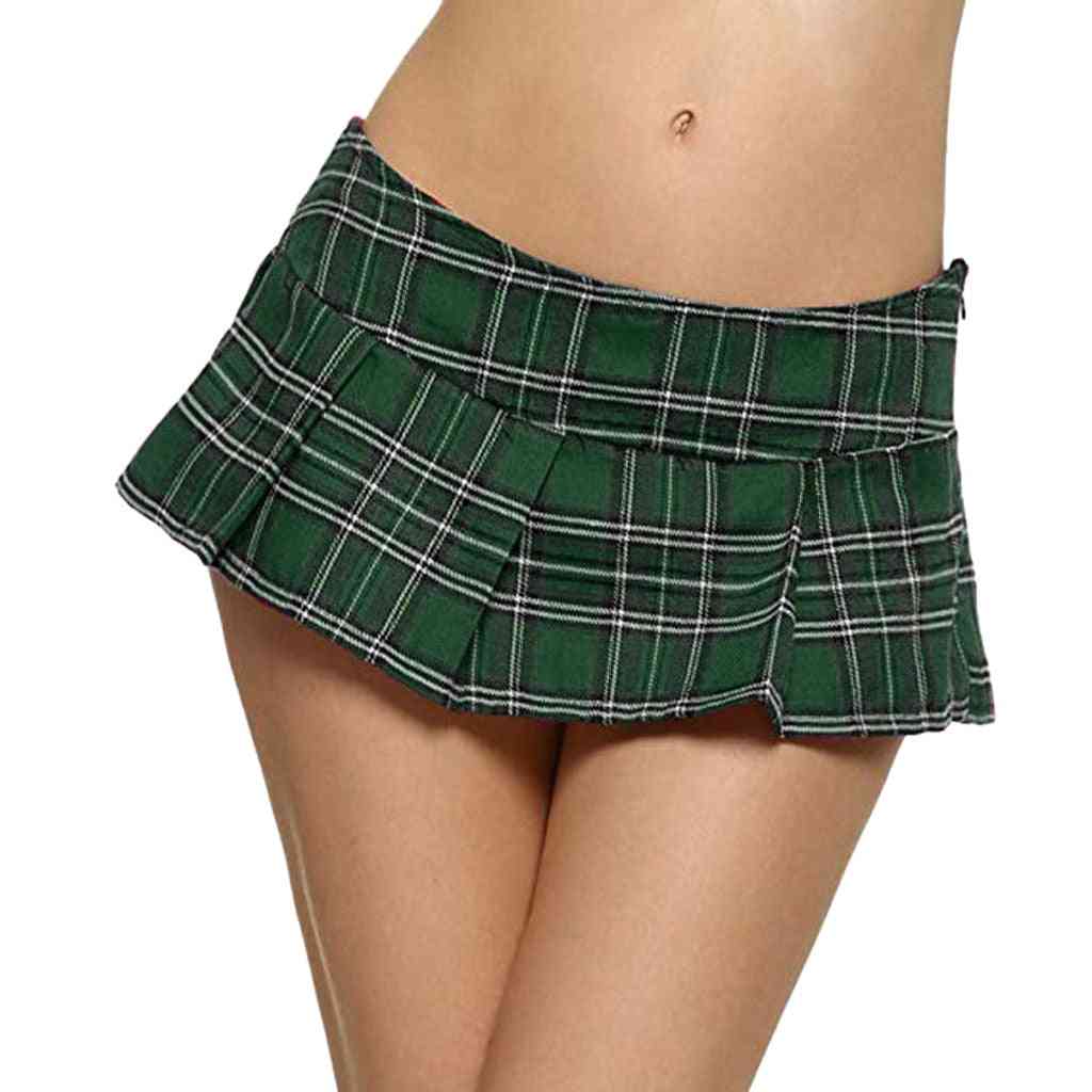 Low-waisted, Lattice Printed, Plaid Mini Short Skirts