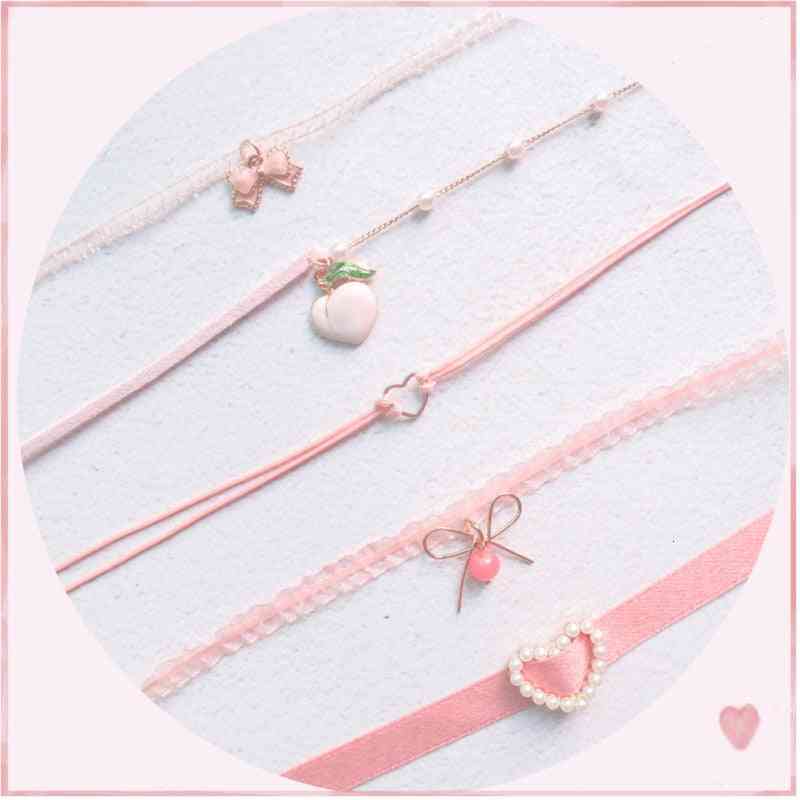 Japanese Kpop Spring Heart Pendant Choker - Short Clavicle Necklaces