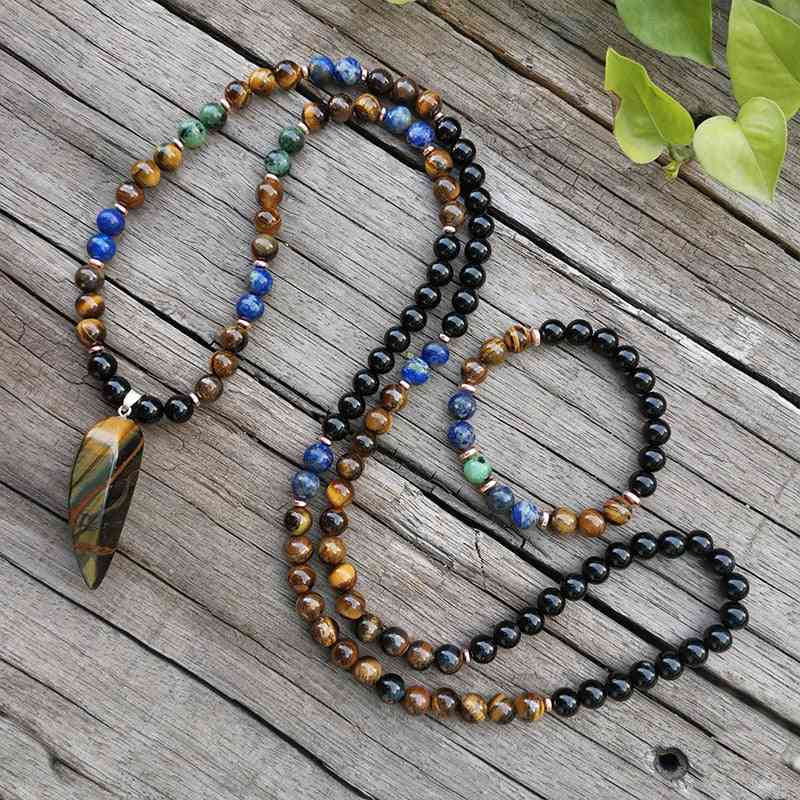 Natural Stone Lapis Tigers Eye - Healing Japamala With 108 Mala Beads