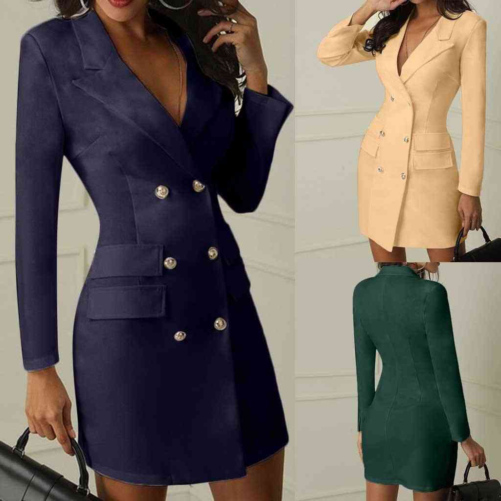 Traje de oficina de moda mujer blazer vestido botón de doble botonadura