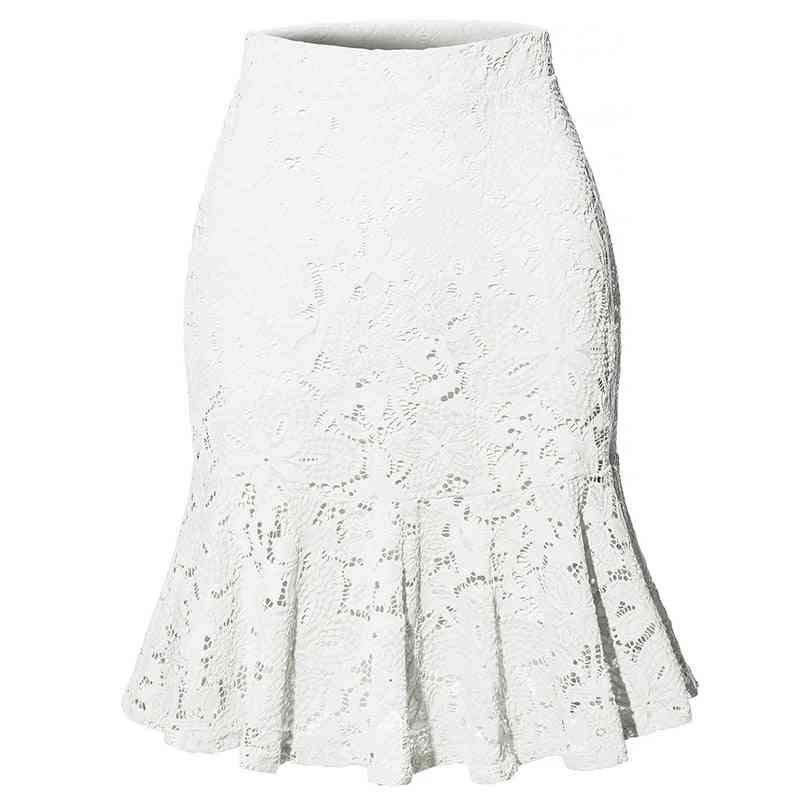Women Pleated Casual Solid High Waist Office Lace Skirts