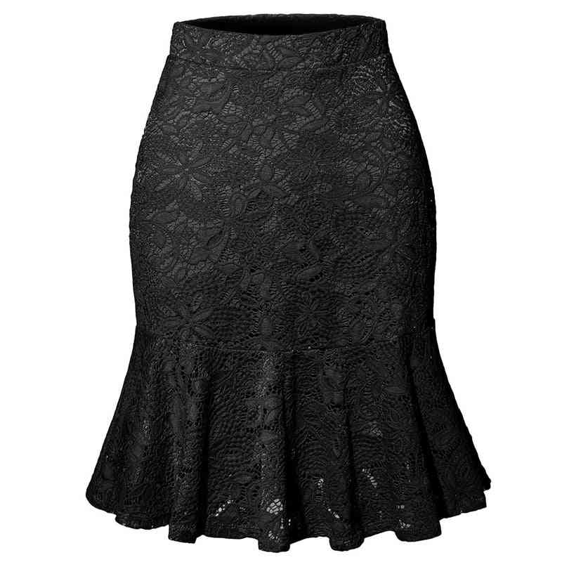 Faldas plisadas de encaje de oficina de cintura alta sólida casual plisada para mujer