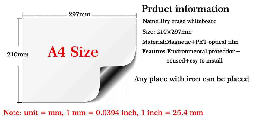 Dry Wipe Magnetic Pens Vinyl Fridge A4 Whiteboard