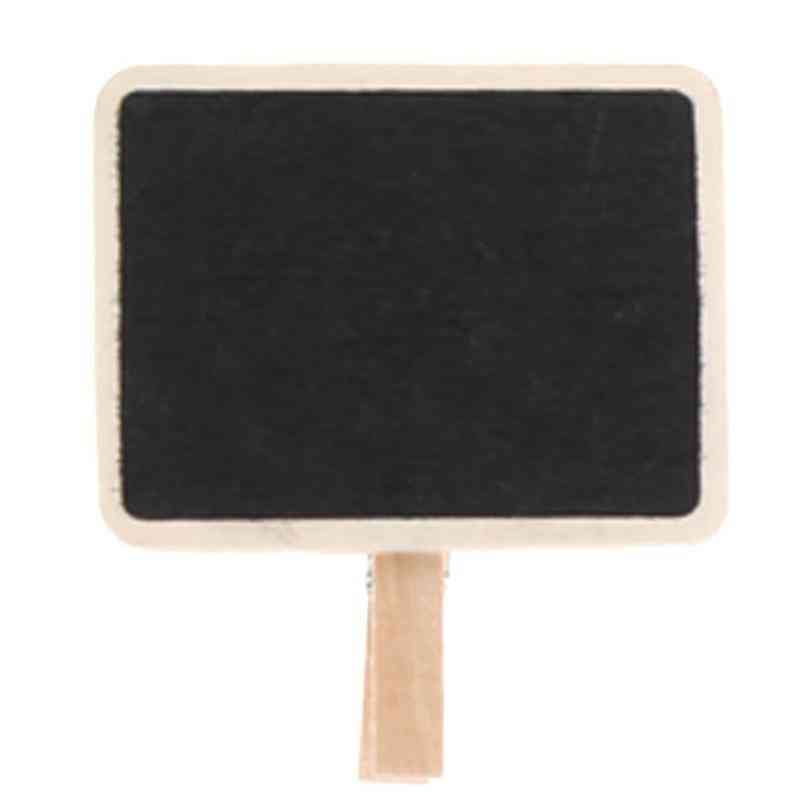 Mini Wooden Rectangle Chalkboard, Blackboard, Clamps Clip Tag Message - Board