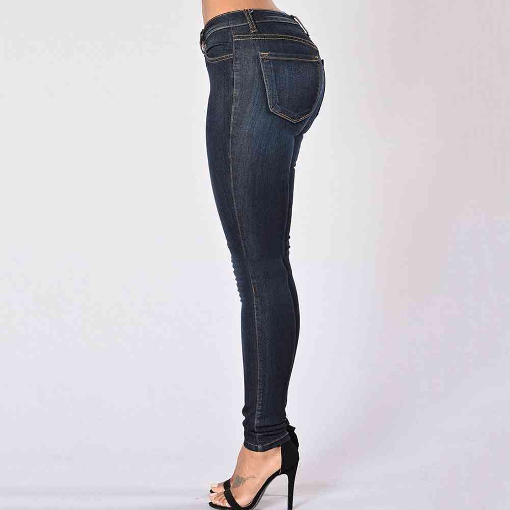 Gerade Jeans mit hoher Taille, Frauen elastische dünne Denim-Cowboy-lange Bleistifthosen