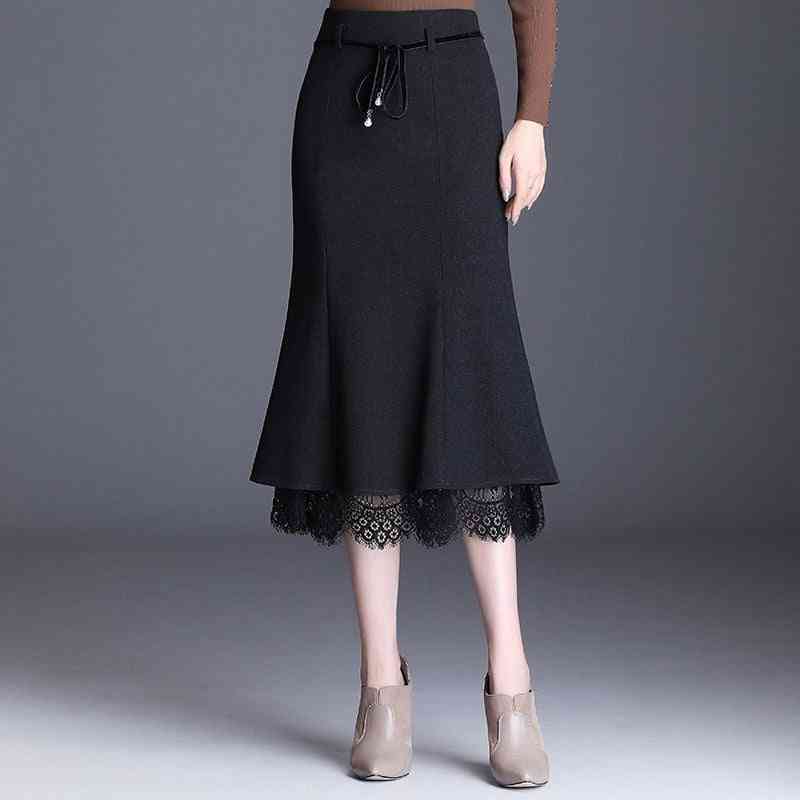 Vintage kárované sukne, dámska čipkovaná patchworková sukňa s morskou pannou s vysokým pásom