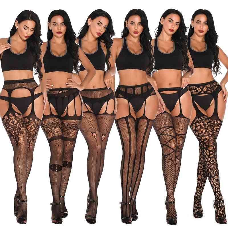 Women Black Fishnet, Tights Lingerie, Transparent Crotch-less, High Elastic  Stockings