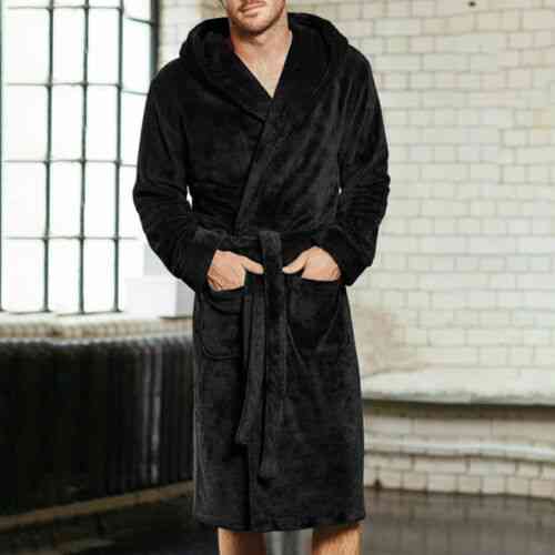 Mens Warm Super Soft Flannel Coral Fleece Long Bath Robe