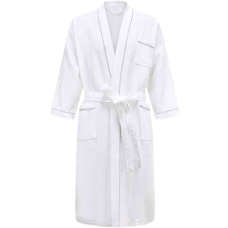 Cotton Men Kimono Bathrobe Towel, Women Long Dressing Gown Sleepwear