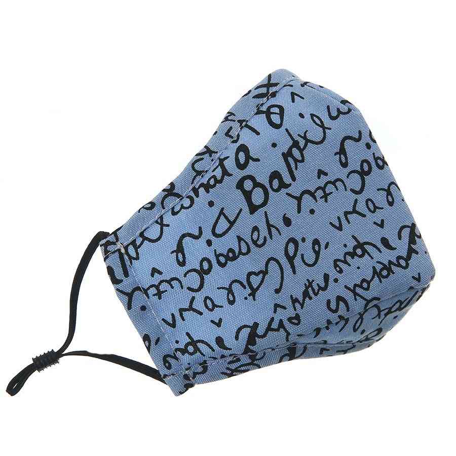 Printed Letters Dustproof Washable Cotton Cloth With 2 Filter Face Masks