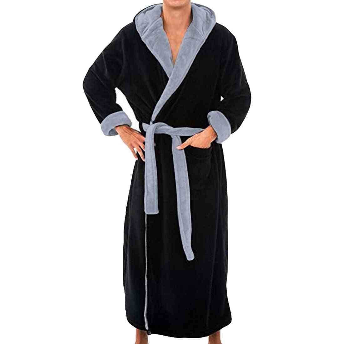 Flannel Hooded Thick Casual Winter Autumn Long Kimono Robe Pajama Nightgown