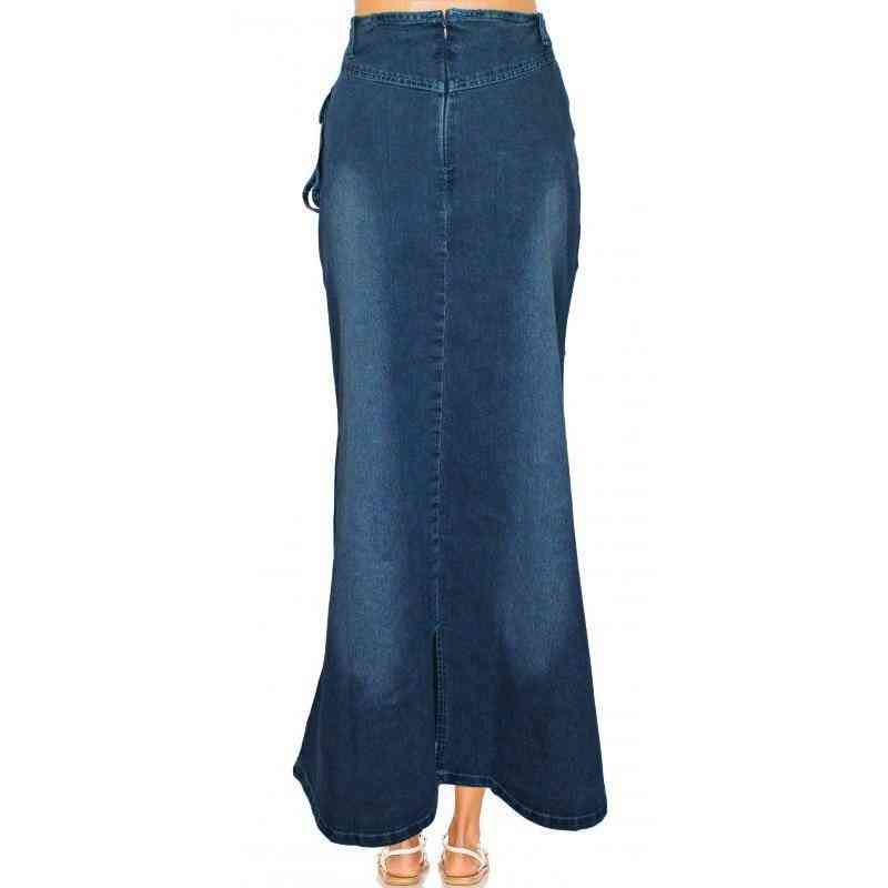 Saia jeans longa vintage moda feminina, saias jeans tamanho plus