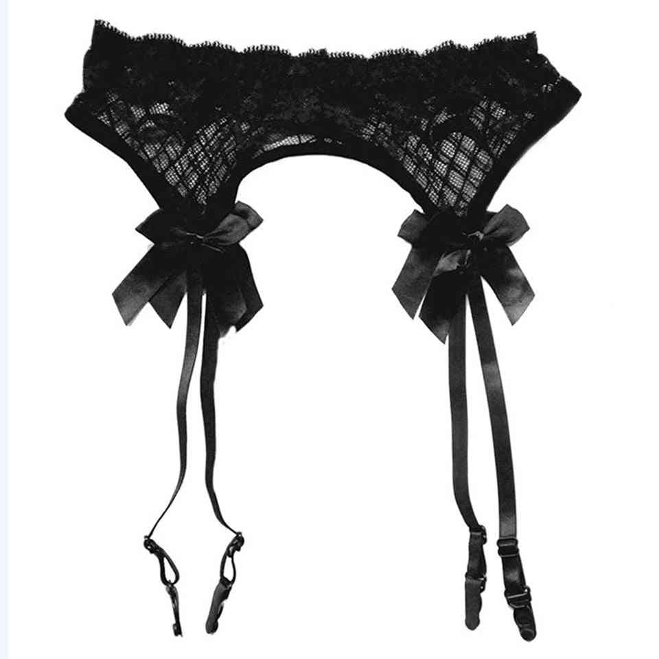 Sheer Lace Top Thigh Highs Garter Belt Stockings Bondage Lingerie Suspender Set