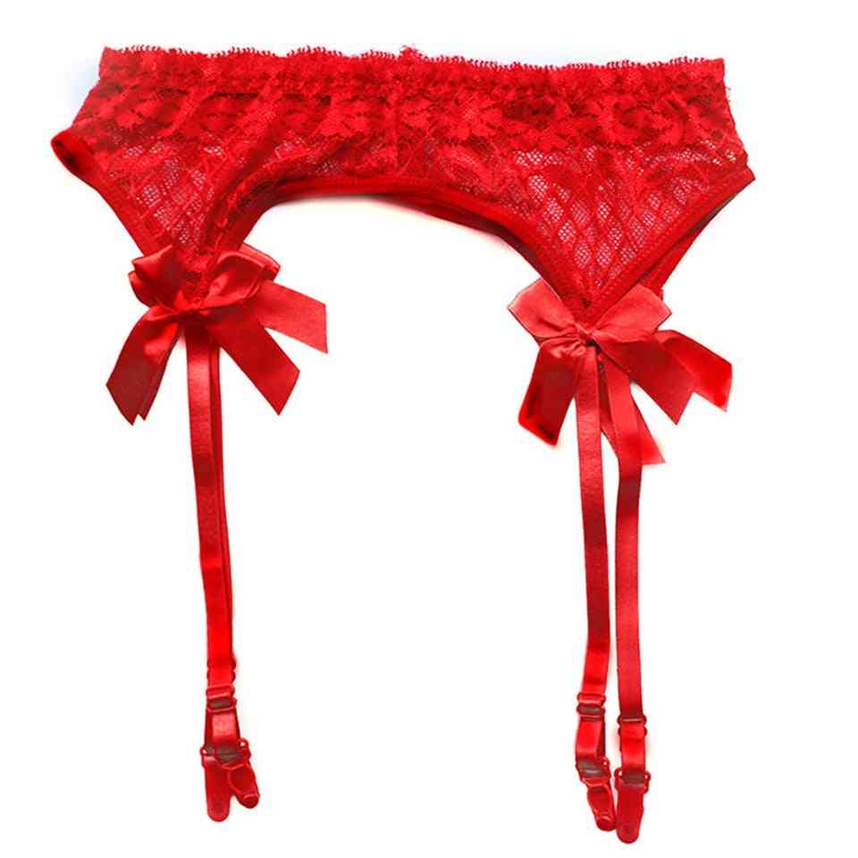 Sheer Lace Top Thigh Highs Garter Belt Stockings Bondage Lingerie Suspender Set