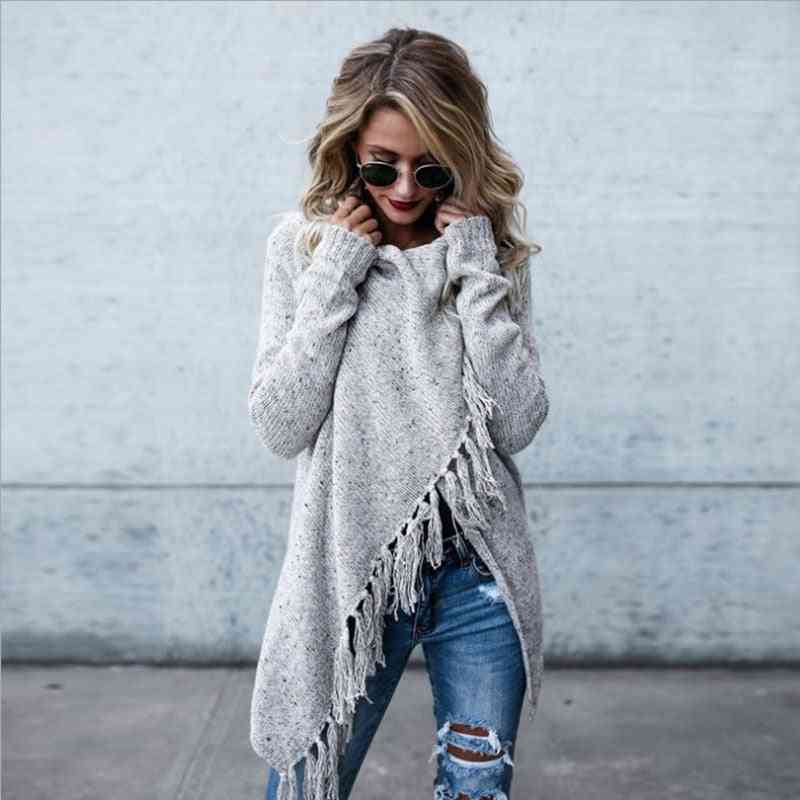 Womens Capes And Ponchoes Tassel Pullovers Loose Thick Knitted Sweater