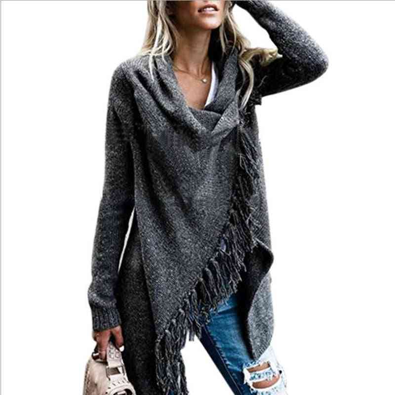 Womens Capes And Ponchoes Tassel Pullovers Loose Thick Knitted Sweater
