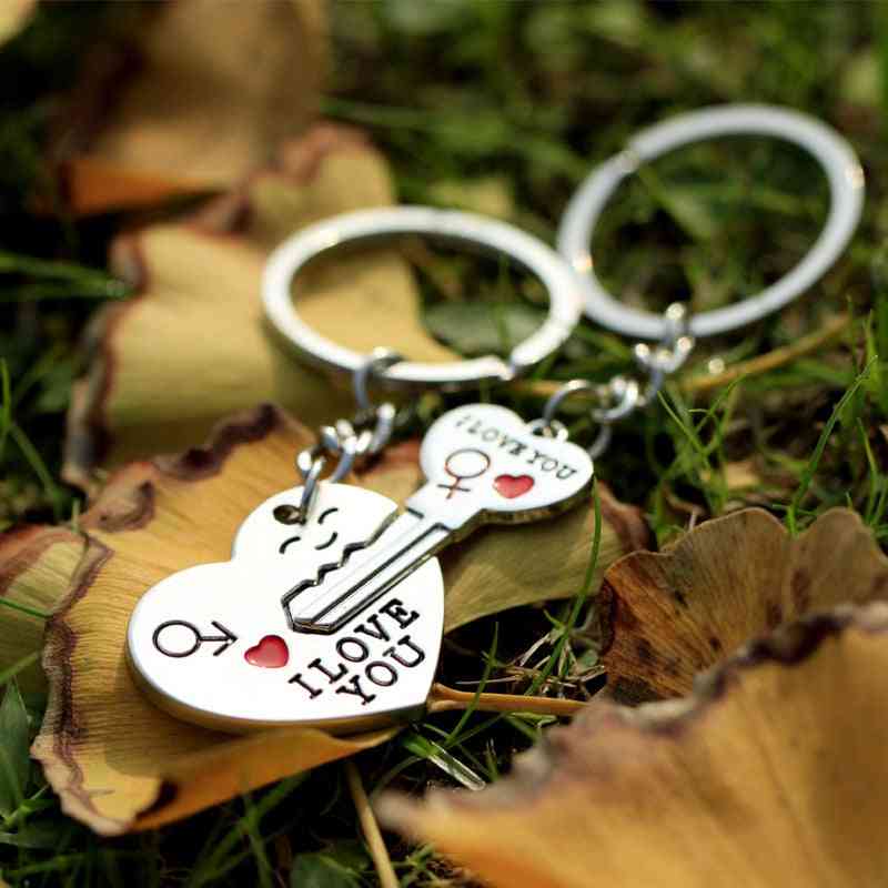 I Love You - Silvery Letter Heart Couple Keychain