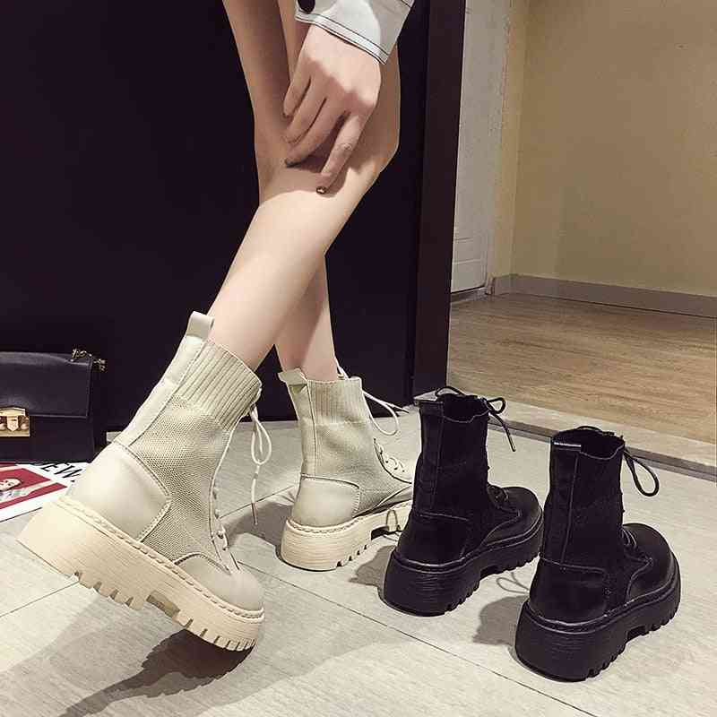 Autumn Motorcycle Boots, Thick Heel Platform Shoes