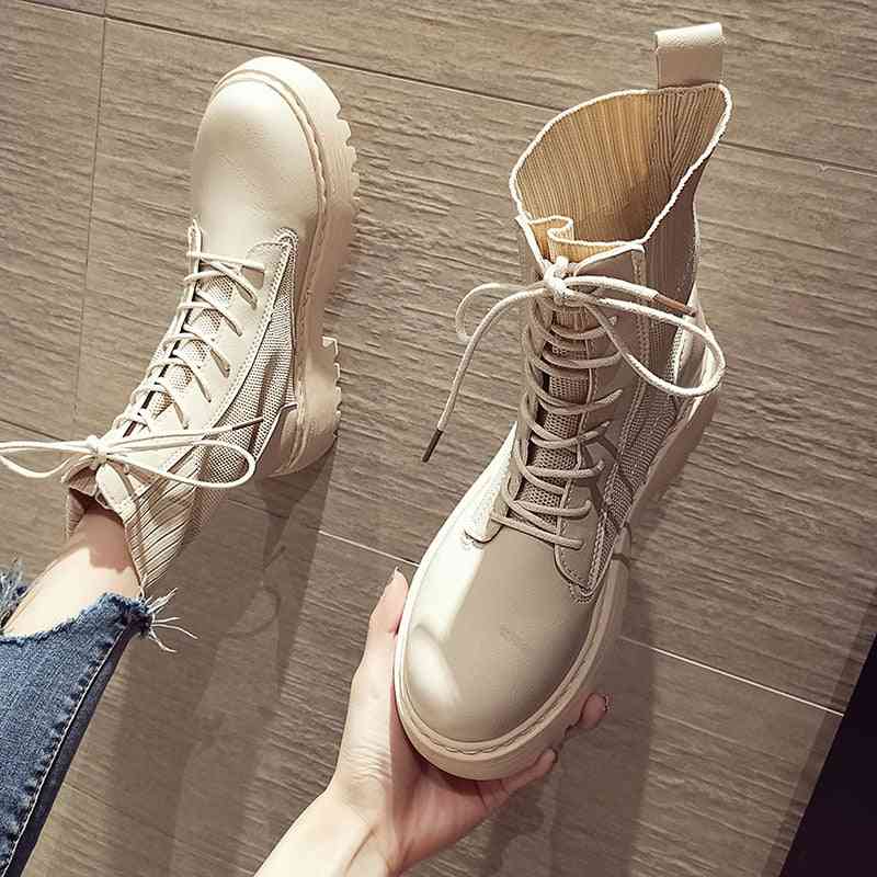 Autumn Motorcycle Boots, Thick Heel Platform Shoes