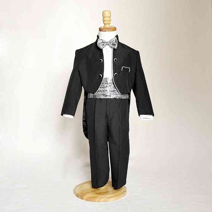 Smart Small Stand Collar, Silver Edge Boy's Wedding Attire, Kids Tuxedo Suit