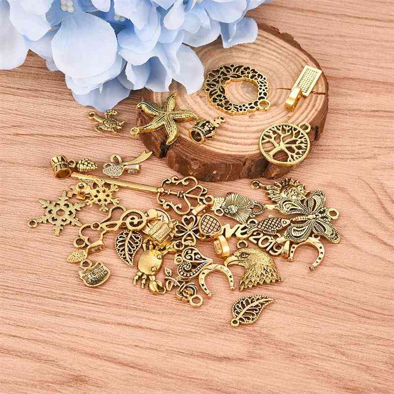 Mixed Tree, Love Metal, Alloy Hollow, Antique Gold, Assorted Charms Pendants