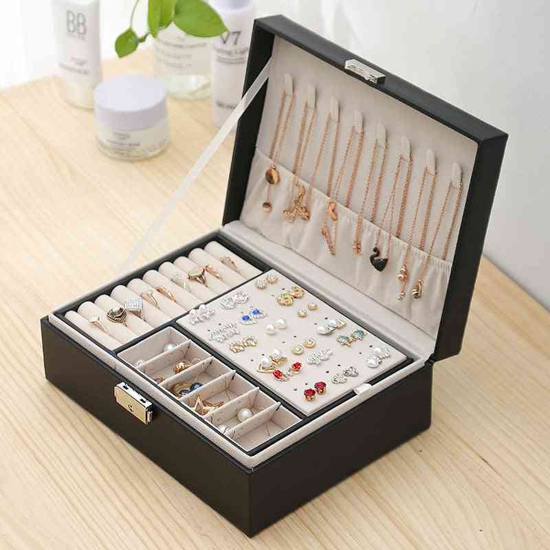 Double-layer Leather Jewelry Earrings Ornament Storage Box