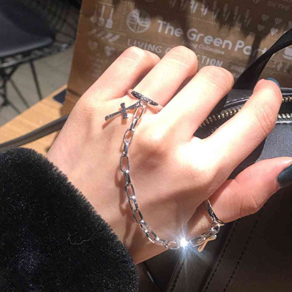 Hip-hop Cross Ring Hand Finger Chain Adjustable Rings Jewelry