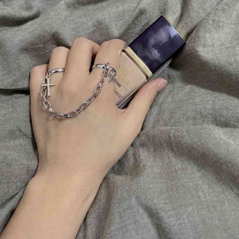 Hip-hop Cross Ring Hand Finger Chain Adjustable Rings Jewelry