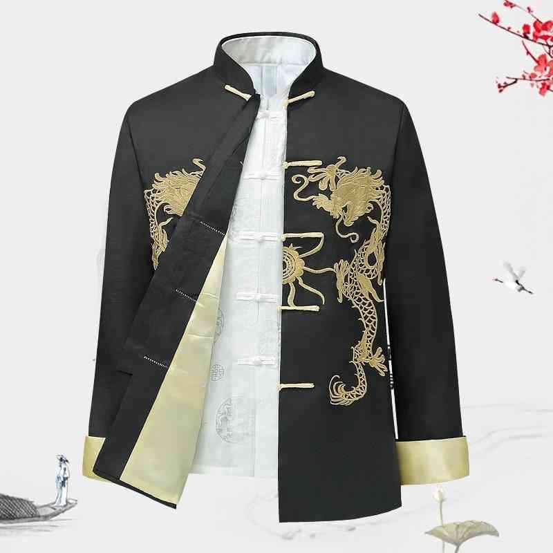 Traditional Chinese Style, Embroidery Dragon, Hanfu Suit, Tops Jack