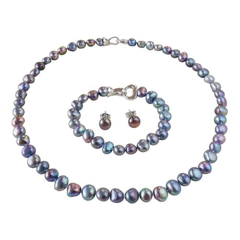 Silver Necklace/bracelet/earrings Jewelry Pearl Sets