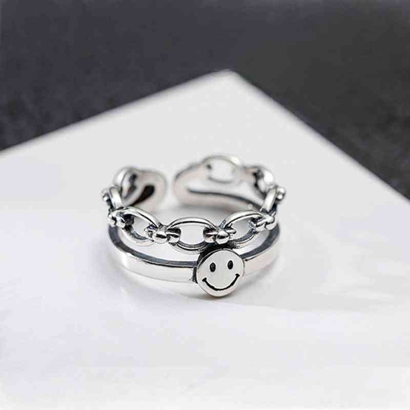 Sterling Silver New Fashion Punk-style Party Jewelry, Smile-face Opening Ring