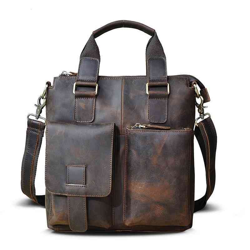Leather Antique Retro Business Briefcase, Portfolio Tote Shoulder & Messenger Bag
